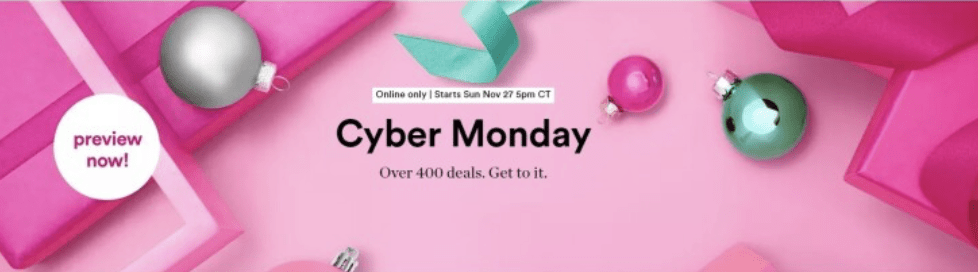 Image that says "Cyber Monday, over 400 deals. Get to it" this is an image for the Cyber Monday Deal